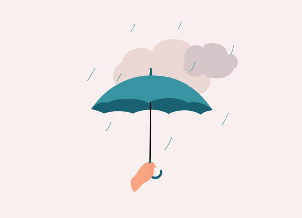 die hand einer person, die an einem regnerischen tag einen regenschirm hält. - umbrella stock-grafiken, -clipart, -cartoons und -symbole