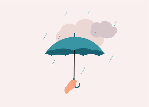 ilustrações, clipart, desenhos animados e ícones de a mão de uma pessoa segurando um guarda-chuva em um dia chuvoso. - umbrella