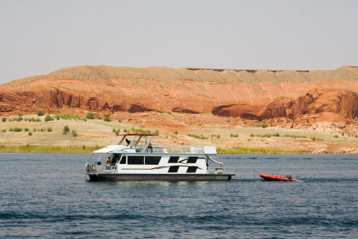 Houseboat at Lake Powell in Glen Canyon National Recreation Area Utah