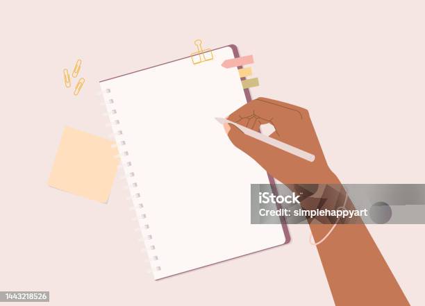 Empty Hand Writing Black Females Hand Writing On Notebook With Blank Empty White Page ...