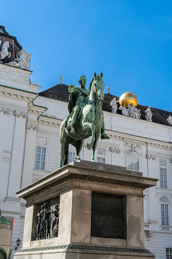 Vienna, Austria - 22 September, 2022: view of the staute of Emperor Joseph II at the Josefplatz near the Hofburg in downtown Vienna