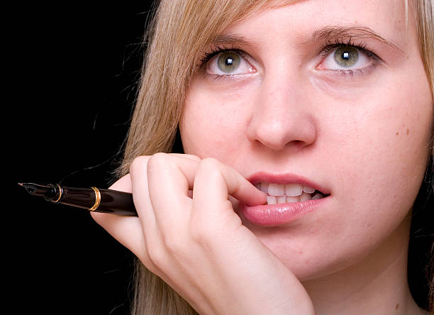 beutiful girl with pen stock photo