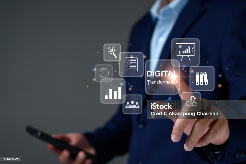 Digital transformation technology strategy, digitization and digitalization of business processes and data, optimize and automate operations, business service management, internet and cloud computing. Digitization Stock Photo