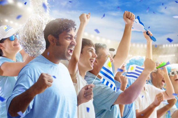 istock Uruguay football team supporter on stadium. 1443223086