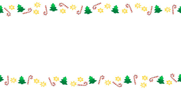 istock Vector background, frame, border of candy canes, stars, Christmas trees. Horizontal top and bottom edging, decoration on theme New Year and xmas. 1443224655