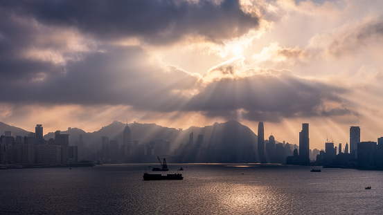 Crepuscular Ray on Hong Kong Island Wide Angle.