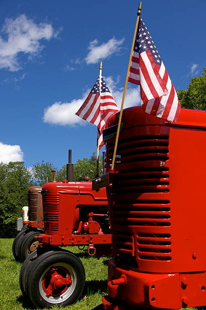 istock Patriotic red tractors 144322789