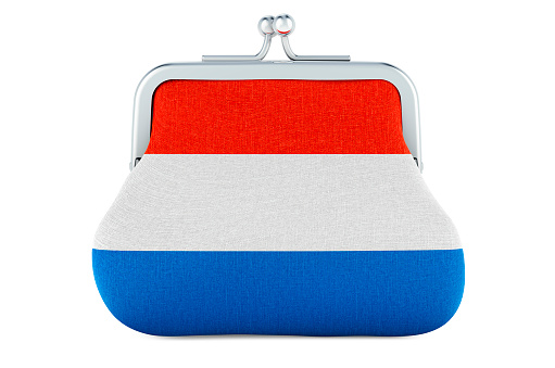 Coin purse with the Netherlands flag. Budget, investment or financial, banking concept in the Netherlands. 3D rendering isolated on white background