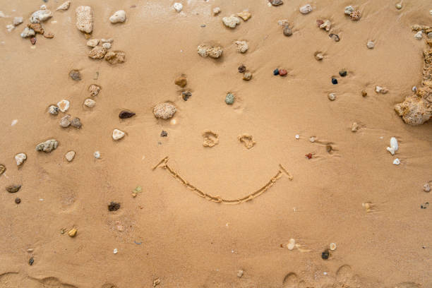 istock Smile painted on the sandy beach 1443229221