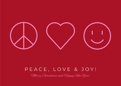 Happy Holiday design template with peace, love and joy icons. Stock illustration
