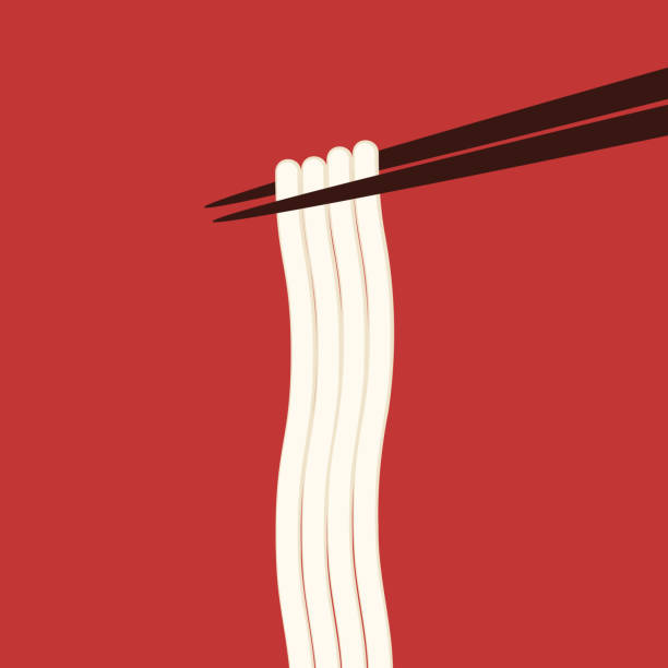 bildbanksillustrationer, clip art samt tecknat material och ikoner med udon noodles vector. white noodles. japanese udon noodles. - pinne