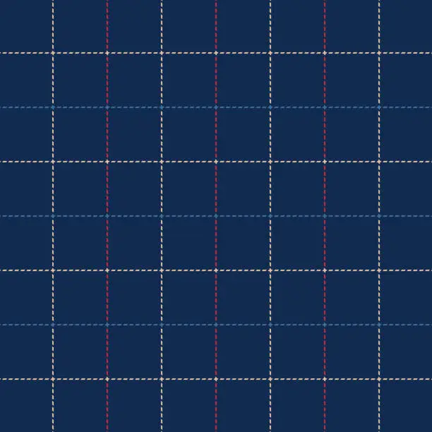 Vector illustration of Tattersall pattern in navy blue, red, beige. Plaid background for flannel shirt, skirt, dress, or other modern spring summer autumn winter fashion design.