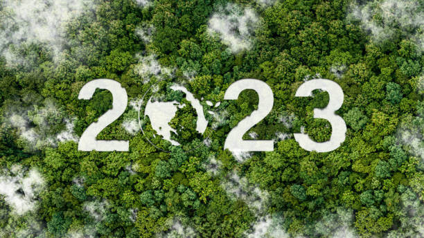 2023 New Year concept for Sustainable environment development goals on Top view of nature. SDGs, ESG, NetZero, and co2 concept stock photo