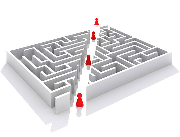 istock Red figures walking through a spilt maze 144323586