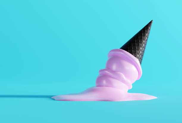 istock Melted ice cream in a black waffle on the ground and blue background. 1443237391