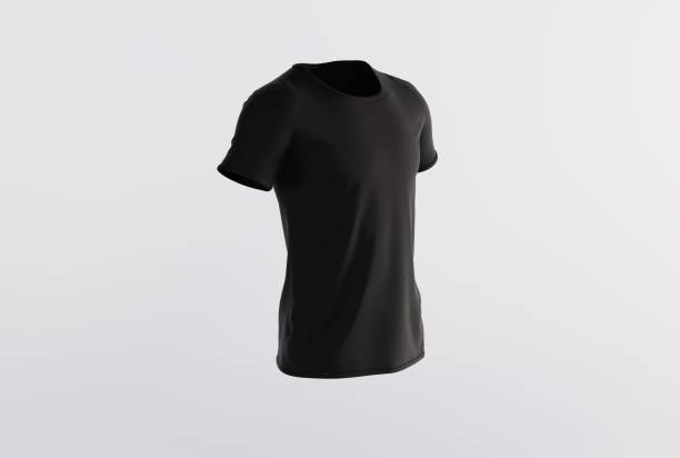 istock Black T Shirt Isolated on Bright White Background. 1443238304