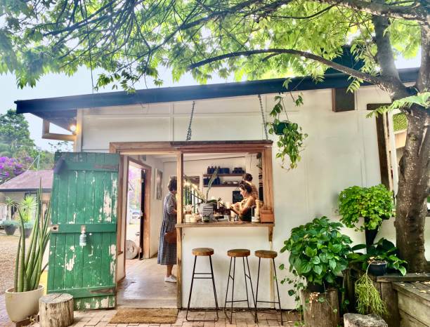 Outdoor Cafe Setting in Nature stock photo