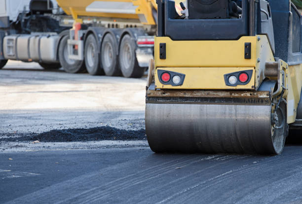 istock Road roller and asphalt paving machine at construction site 1443240228