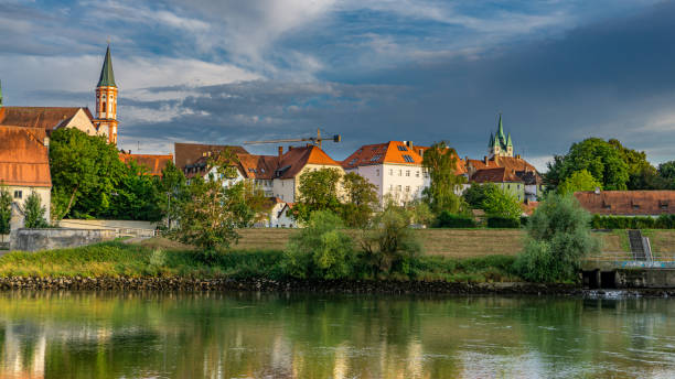 istock Beautiful and colourful sunset scenery next to the Danube river. 1443240418