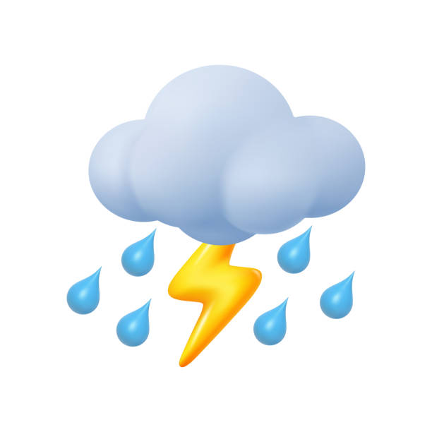 illustrations, cliparts, dessins animés et icônes de nuage avec coup de foudre et fortes pluies. icône de prévisions météorologiques isolées, météorologie. tonnerre et éclairs. temps pluvieux orageux vectoriel avec gouttes, icône de style réaliste 3d - storm cloud storm lightning cloud
