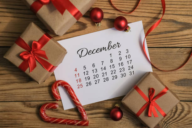 istock Page december calendar with Christmas gift boxes and decoration around. Xmas preparation 1443243700