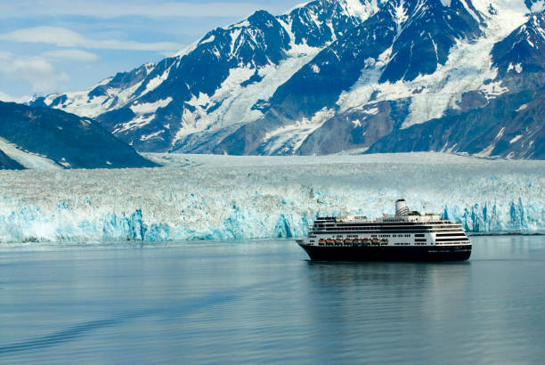 Alaska cruise ship boat near glacier  stock photo