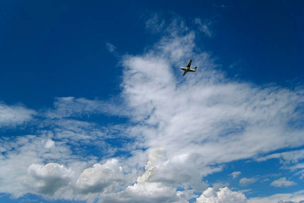 istock One airplane on a background of blue sky 144324522