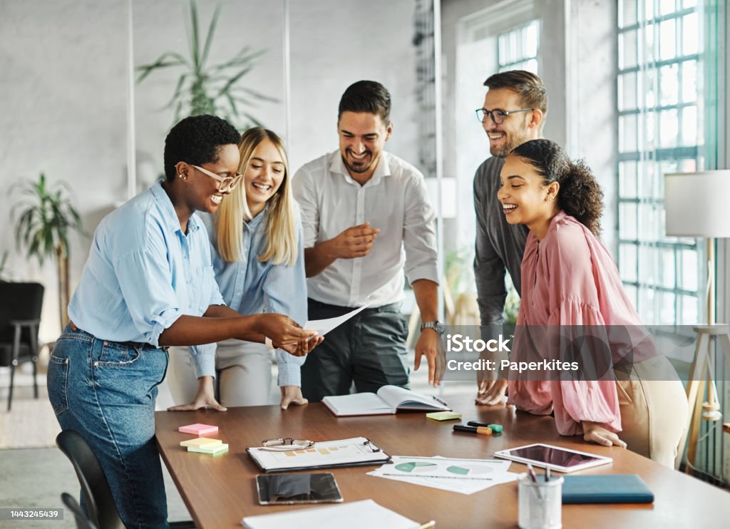 business meeting businesswoman woman office portrait job career happy businessman teamwork colleague businessperson startup creative student education project Business people having a meeting in the office. Teamwork and success concept Teamwork Stock Photo