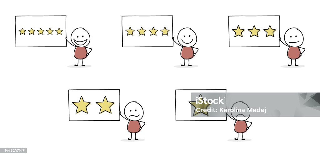 Funny Star Rating With Cartoon Stickman Appraisal Design Vector Stock  Illustration - Download Image Now - iStock