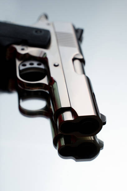 istock Silver 1911Compact semi automatic handgun in 45 caliber pistol 1443251190