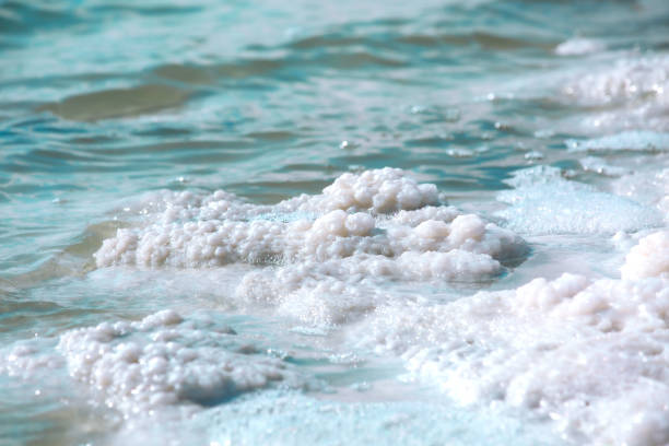 Close up Dead Sea salt mineral formations, Jordan
