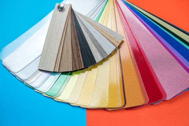 istock Color samples for painting on a wooden table close-up isolated. 1443252071