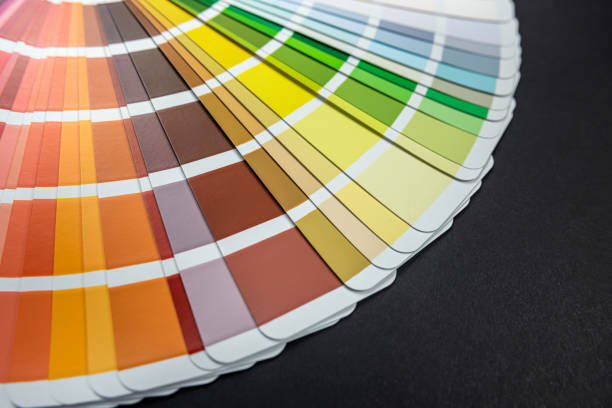 istock different sepmler color palettes and samples laid out on the table isolated. 1443252980
