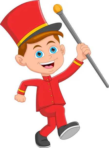 Vector illustration of cute little boy in a marching band leader costume