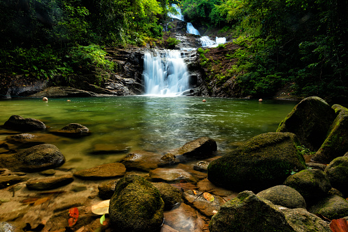 Scene of beautiful Lampi waterfall at Phang-gna province, Thailand.