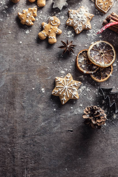istock Christmas and New Year's gingerbread with forms, cinnamon, star anise, dusted with flour. 1443253979