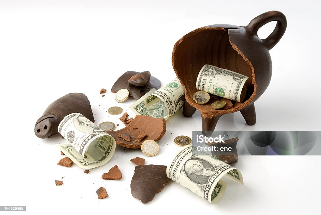 Porcellino salvadanaio rotto moneybox - Foto stock royalty-free di 1 centesimo americano