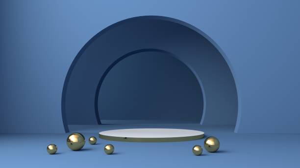 istock blue and gold pastel scene, minimal abstract background 3d rendering abstract geometric shape blue pastel, 3D stand pedestal background for show product 1443254971