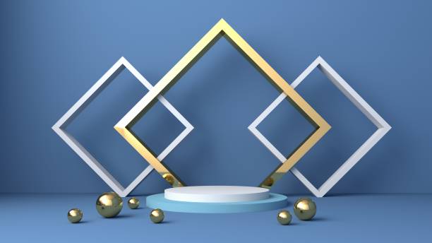 istock blue and gold pastel scene, minimal abstract background 3d rendering abstract geometric shape blue pastel, 3D stand pedestal background for show product 1443255132