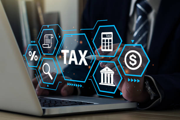 istock Busines using a computer and digital pen to complete Individual income tax return form online for tax payment. Government, state taxes. Tax time Concept. 1443255267