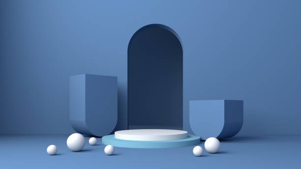 istock blue and gold pastel scene, minimal abstract background 3d rendering abstract geometric shape blue pastel, 3D stand pedestal background for show product 1443257218