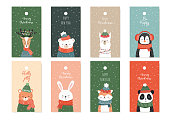 istock New Year's Eve template set for tags, postcards with cute sleeping animals. Children's illustration of animals. Vector 1443257229