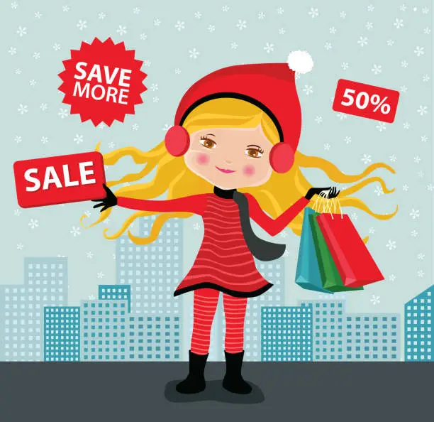 Vector illustration of Christmas Sale Shopping