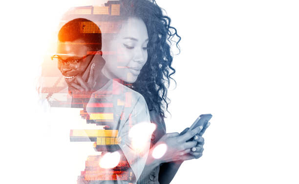 istock Two african business people with smartphone, online connection. 1443260906