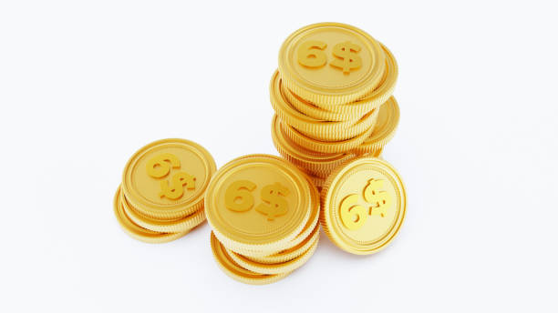 istock golden stack coins isolated on a white background. six dollar coins 1443260994