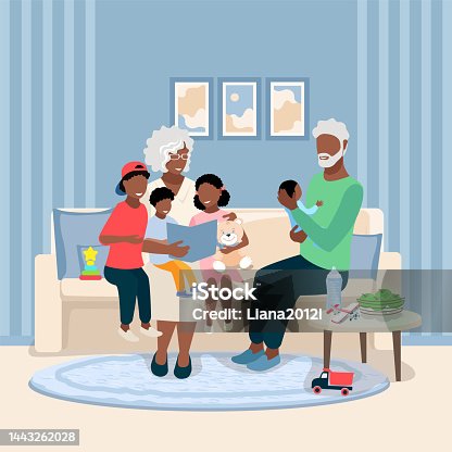 istock Grandfather and grandmother with grandchildren 1443262028