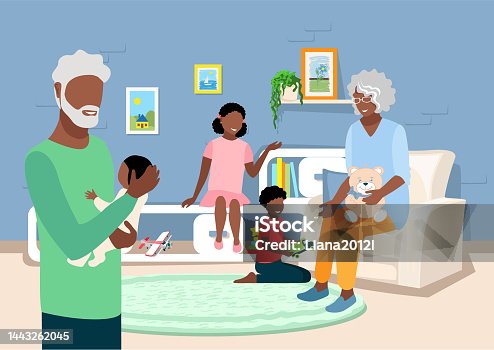istock Grandfather and grandmother with grandchildren 1443262045