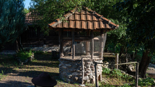 Decorated old water well stock photo