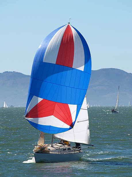 Sailboat underway running with wind 