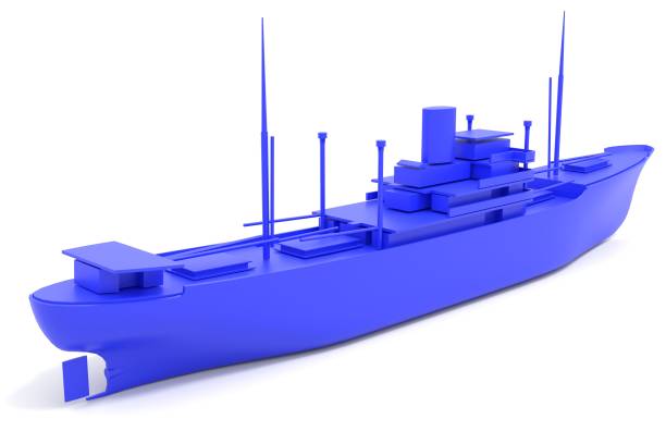 istock 3D illustration. 3D printer model of historical general cargo motor ship 1443268293